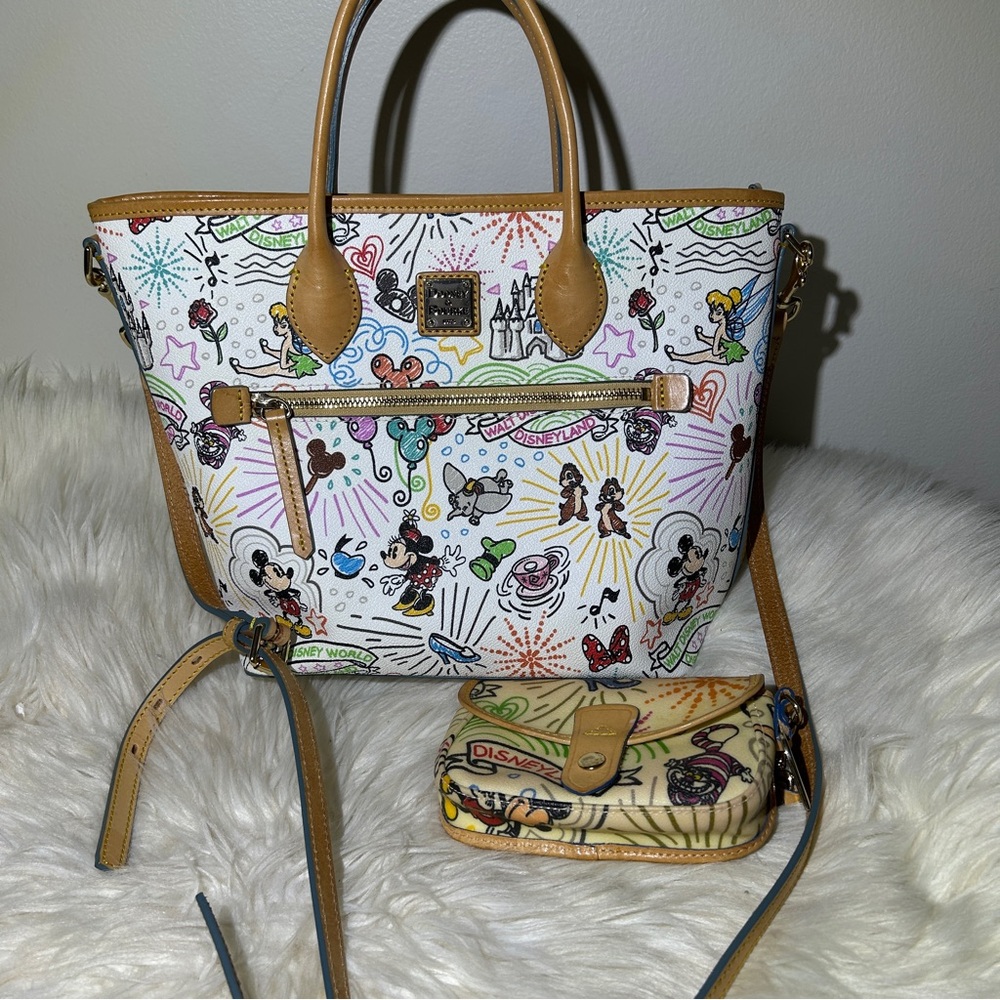 Dooney & Bourke Disney Sketch Mickey Satchel Handbag Tote and Wristlet